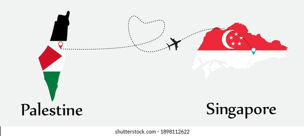 Airplane transport from Palestine to Singapore. Concept a good tour travel and business of both country. And flags symbol on maps. EPS.file.