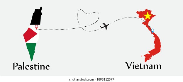 Airplane transport from Palestine to Vietnam. Concept a good tour travel and business of both country. And flags symbol on maps. EPS.file.