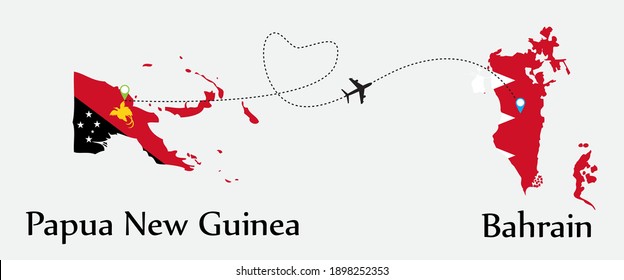 Airplane transport from Papua New Guinea to Bahrain. Concept a good tour travel and business of both country. And flags symbol on maps. EPS.file.