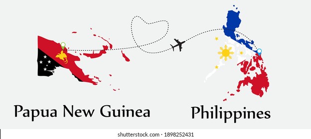 Airplane transport from Papua New Guinea to Philippines. Concept a good tour travel and business of both country. And flags symbol on maps. EPS.file.