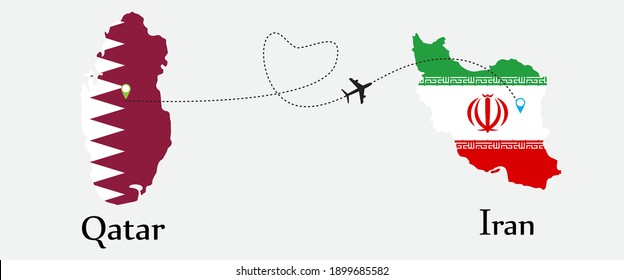 Airplane transport from Qatar to Iran. Concept a good tour travel and business of both country. And flags symbol on maps. EPS.file.