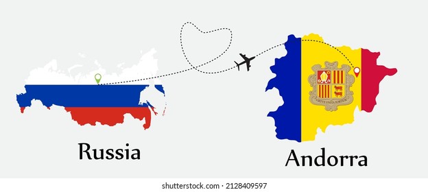 Airplane transport from Russia to Andorra. Concept a good tour travel and business of both country.