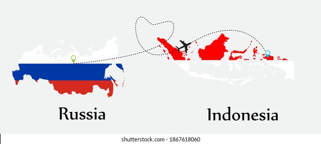 Airplane transport from Russia to Indonesia. Concept a good tour travel and business of both country.