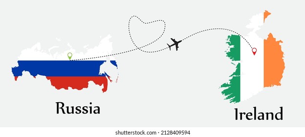 Airplane transport from Russia to Ireland. Concept a good tour travel and business of both country.