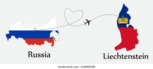 Airplane transport from Russia to Liechtenstein. Concept a good tour travel and business of both country.