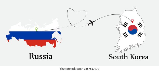 Airplane transport from Russia to South korea. Concept a good tour travel and business of both country.