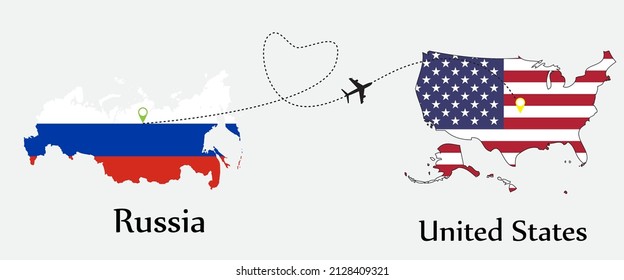Airplane transport from Russia to United States. Concept a good tour travel and business of both country.
