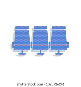 Airplane Transport seats sign illustration. Vector. Neon blue icon with cyclamen polka dots pattern with light gray shadow on white background. Isolated.