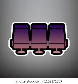 Airplane Transport seats sign illustration. Vector. Violet gradient icon with black and white linear edges at gray background.