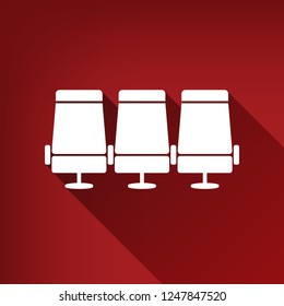 Airplane Transport seats sign illustration. Vector. White icon with limitless shadow at ruby red background.