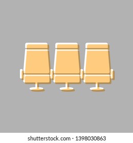 Airplane Transport seats sign illustration. Emboss effect with light orange icon on gray background.