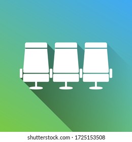 Airplane Transport seats sign illustration. White Icon with gray dropped limitless shadow on green to blue background. Illustration.