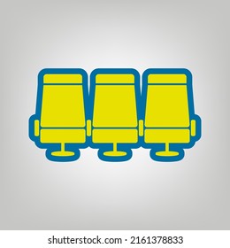 Airplane Transport seats sign illustration. Icon in colors of Ukraine flag (yellow, blue) at gray Background. Illustration.