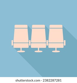 Airplane Transport seats sign illustration. Unbleached silk Icon with very long shadow at dark sky blue background. Illustration.