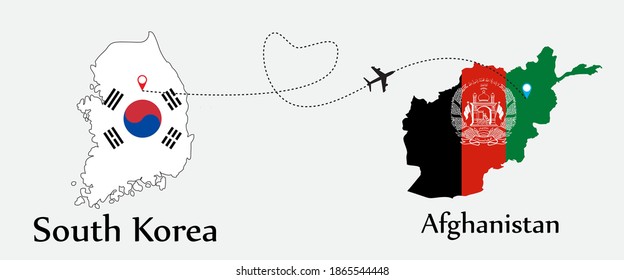 Airplane transport from South korea to Afghanistan. Concept a good tour travel and business of both country.