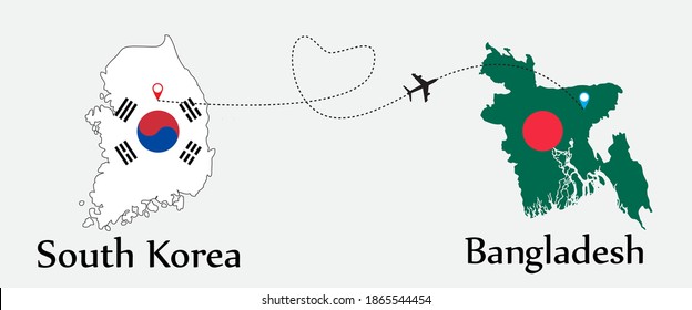 Airplane transport from South korea to Bangladesh. Concept a good tour travel and business of both country.