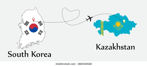 Airplane transport from South korea to Kazakhstan. Concept a good tour travel and business of both country.