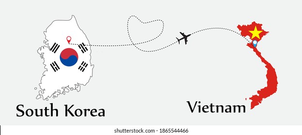 Airplane transport from South korea to Vietnam. Concept a good tour travel and business of both country.