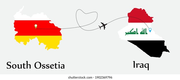 Airplane transport from South Ossetia to Iraq. Concept a good tour travel and business of both country. And flags symbol on maps. EPS.file.