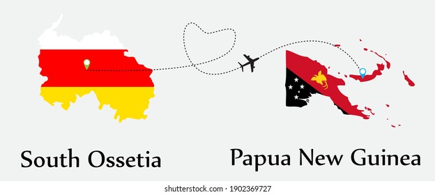 Airplane transport from South Ossetia to Papua New Guinea. Concept a good tour travel and business of both country. And flags symbol on maps. EPS.file.