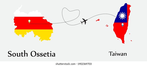 Airplane transport from South Ossetia to Taiwan. Concept a good tour travel and business of both country. And flags symbol on maps. EPS.file.