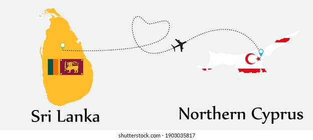 Airplane transport from Sri Lanka to Northern Cyprus. Concept a good tour travel and business of both country. And flags symbol on maps. EPS.file.