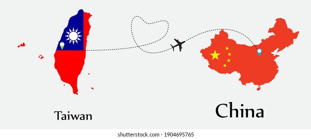 Airplane transport from Taiwan to China. Concept a good tour travel and business of both country. And flags symbol on maps. EPS.file.