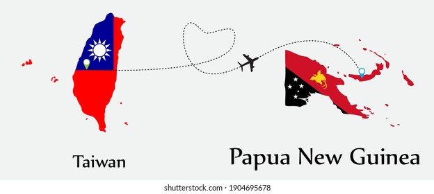Airplane transport from Taiwan to Papua New Guinea. Concept a good tour travel and business of both country. And flags symbol on maps. EPS.file.