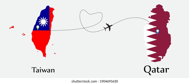 Airplane transport from Taiwan to Qatar. Concept a good tour travel and business of both country. And flags symbol on maps. EPS.file.