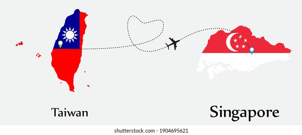Airplane transport from Taiwan to Singapore. Concept a good tour travel and business of both country. And flags symbol on maps. EPS.file.