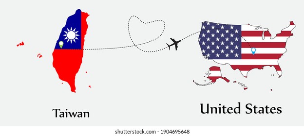 Airplane transport from Taiwan to United States. Concept a good tour travel and business of both country. And flags symbol on maps. EPS.file.