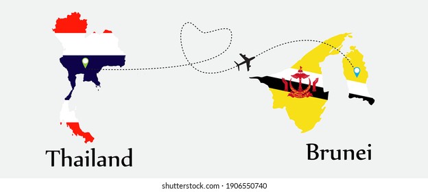 Airplane transport from Thailand to Brunei. Concept a good tour travel and business of both country. And flags symbol on maps. EPS.file.