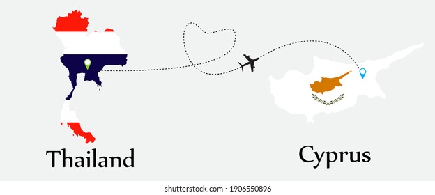 Airplane transport from Thailand to Cyprus. Concept a good tour travel and business of both country. And flags symbol on maps. EPS.file.