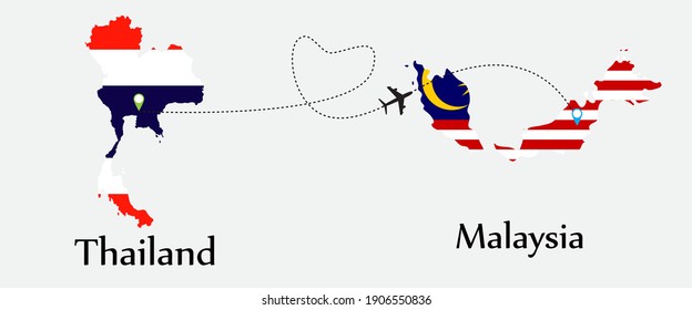 Airplane transport from Thailand to Malaysia. Concept a good tour travel and business of both country. And flags symbol on maps. EPS.file.