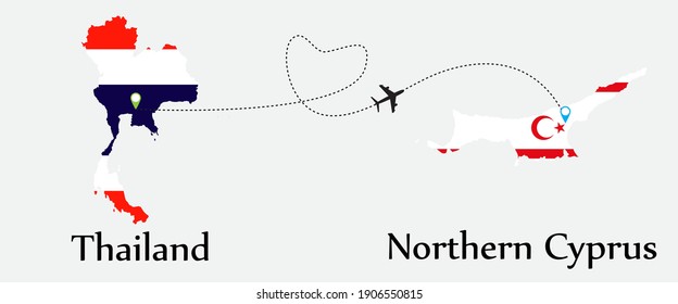 Airplane transport from Thailand to Northern Cyprus. Concept a good tour travel and business of both country. And flags symbol on maps. EPS.file.