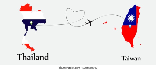 Airplane transport from Thailand to Taiwan. Concept a good tour travel and business of both country. And flags symbol on maps. EPS.file.
