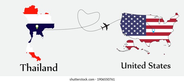 Airplane transport from Thailand to United States. Concept a good tour travel and business of both country. And flags symbol on maps. EPS.file.