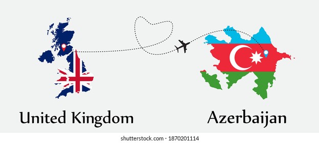 Airplane transport from United Kingdom to Azerbaijan. Concept a good tour travel and business of both country. EPS.file.