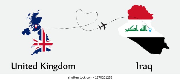 Airplane transport from United Kingdom to Iraq. Concept a good tour travel and business of both country. EPS.file.