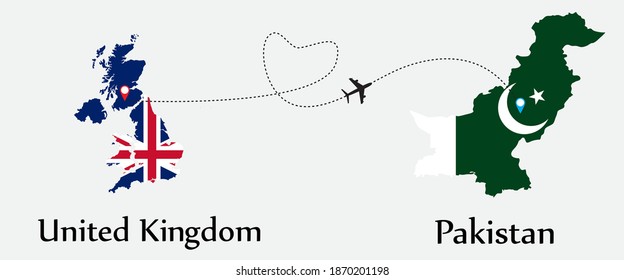 Airplane transport from United Kingdom to Pakistan. Concept a good tour travel and business of both country. EPS.file.