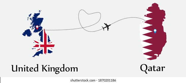 Airplane transport from United Kingdom to Qatar. Concept a good tour travel and business of both country. EPS.file.