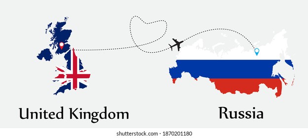 Airplane transport from United Kingdom to Russia. Concept a good tour travel and business of both country. EPS.file.