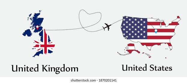 Airplane transport from United Kingdom to United States. Concept a good tour travel and business of both country. EPS.file.