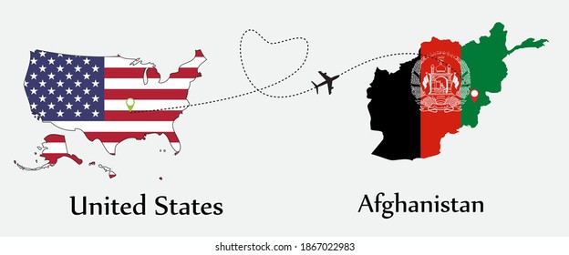 Airplane transport from United States to Afghanistan. Concept a good tour travel and business of both country.