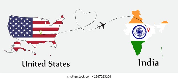 Airplane transport from United States to India. Concept a good tour travel and business of both country.