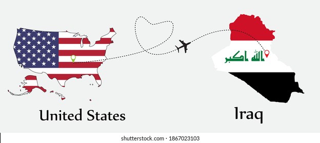 Airplane transport from United States to Iraq. Concept a good tour travel and business of both country.