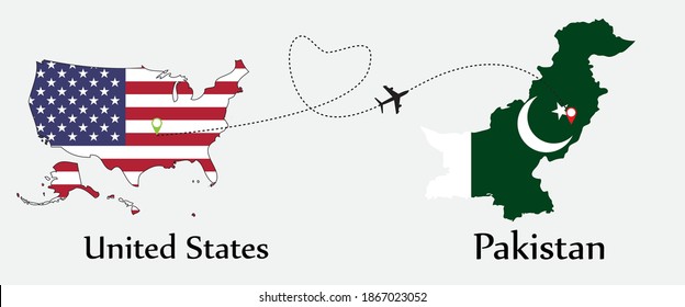 Airplane transport from United States to Pakistan. Concept a good tour travel and business of both country.