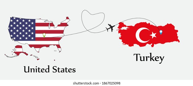 Airplane transport from United States to Turkey. Concept a good tour travel and business of both country.