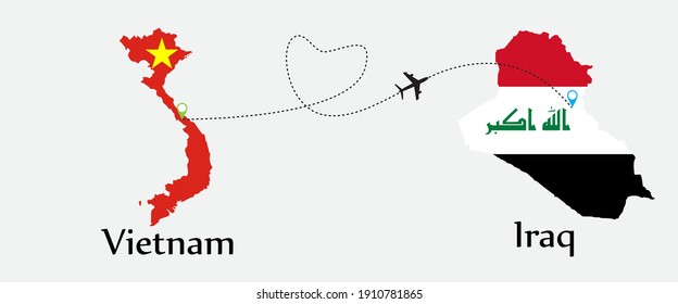 Airplane transport from Vietnam to Iraq. Concept a good tour travel and business of both country. And flags symbol on maps. EPS.file.