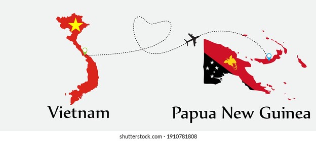 Airplane transport from Vietnam to Papua New Guinea. Concept a good tour travel and business of both country. And flags symbol on maps. EPS.file.